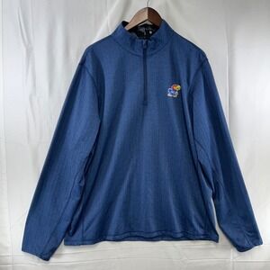 Greyson Kansas Jayhawks Quarter Zip Pullover Mens XXL Blue Herringbone *